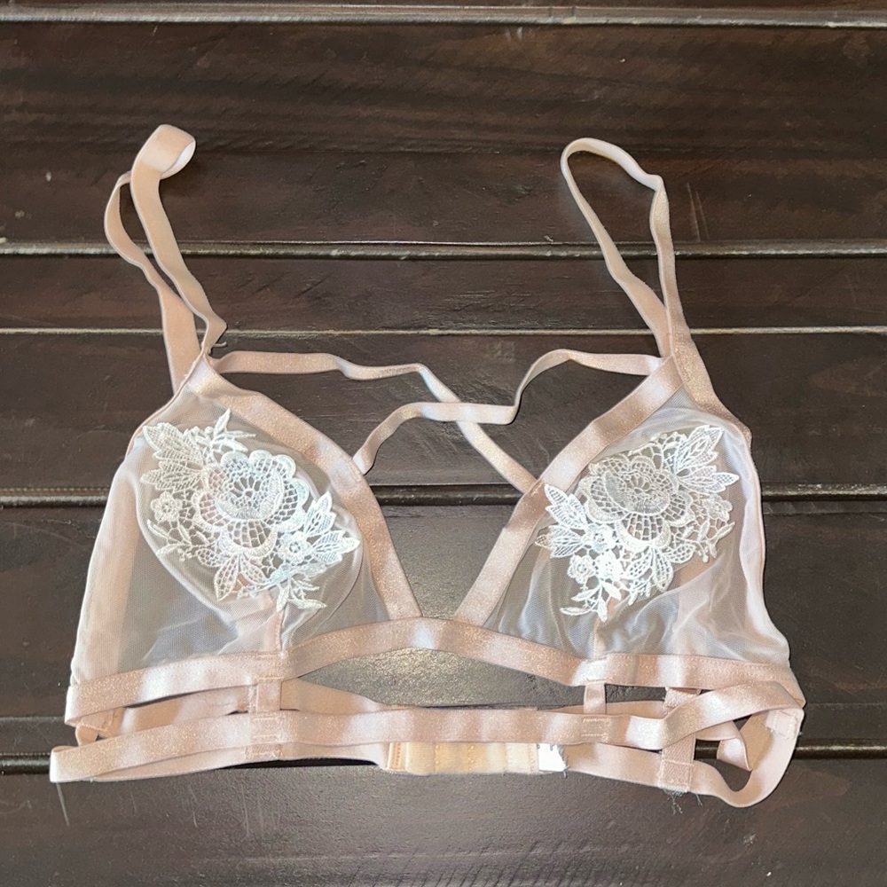 Forever 21 Sheer Lace Bralette in Pink and White